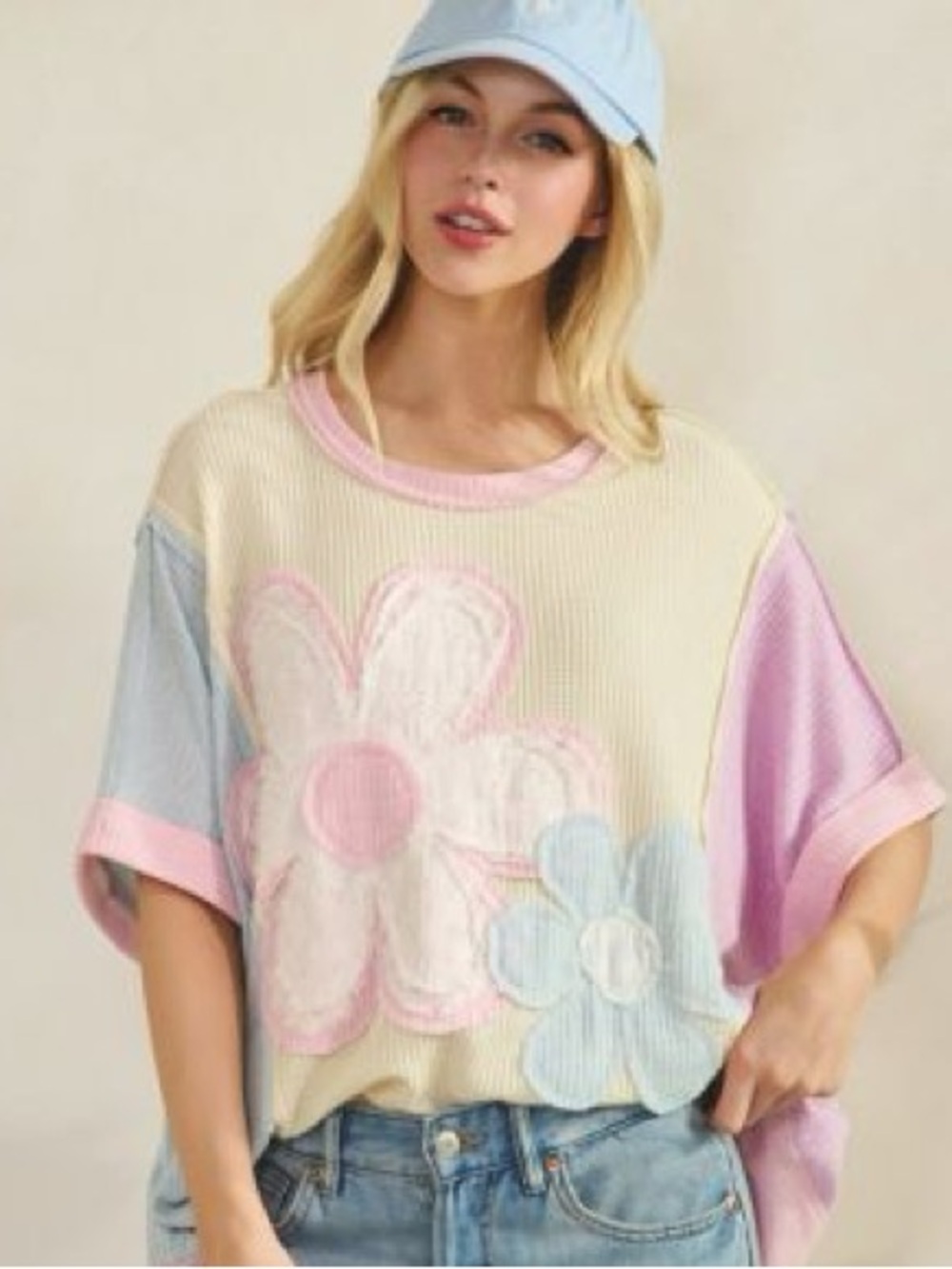 Sage + Fig Oversized Colorblock Floral Top Size S